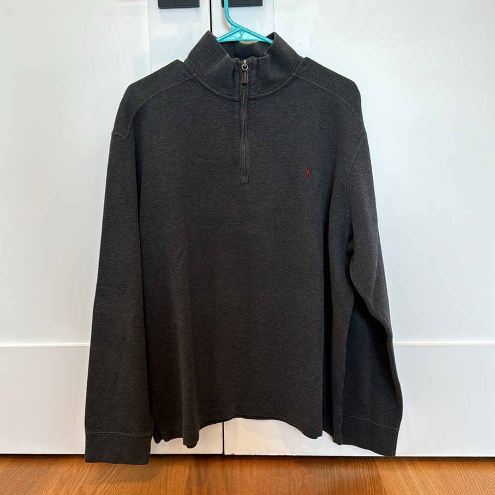 Polo by Ralph Lauren Charcoal Half-Zip Sweater with Red Pony